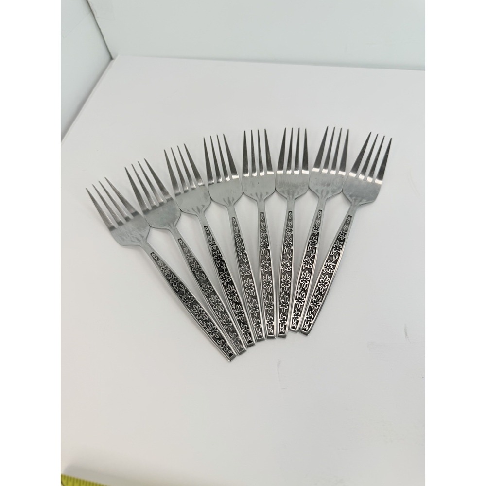 Rogers Co Stanley Robert's La Spana Salad Forks Stainless Floral Lot Of 8